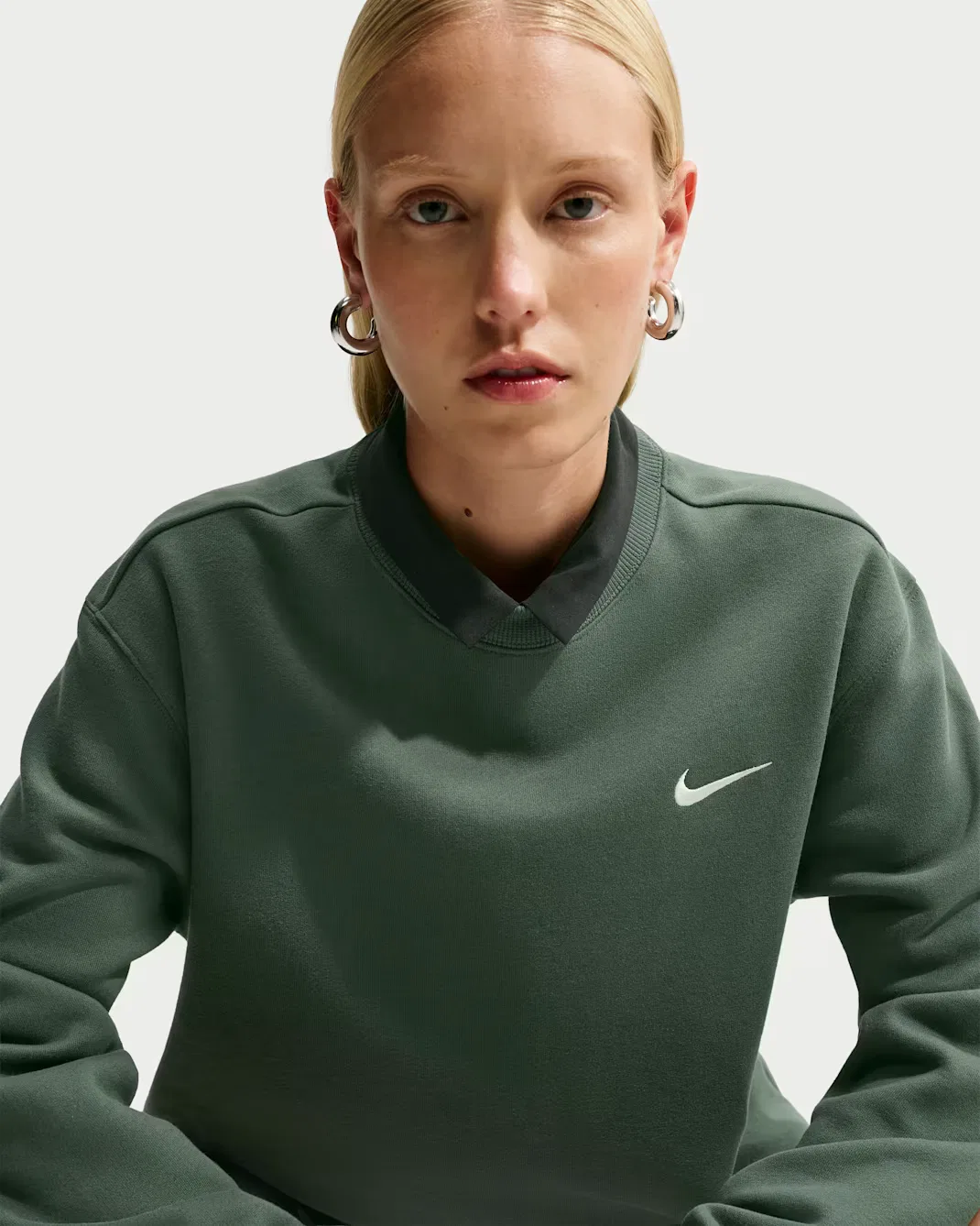 Women's Crew Nike Studio Fleece Medium Weight, Camo Green/Sail — фото 3