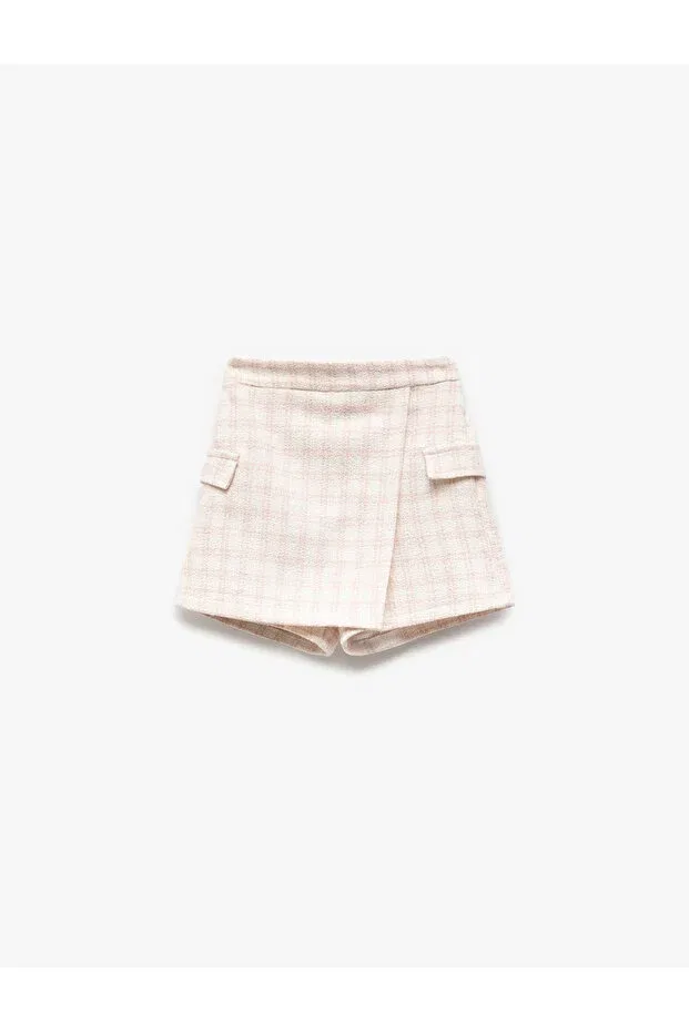 Детская юбка-шорты для девочек с принтом Elastic waist pocket detailed tweed short skirt Koton, Pink Plaid