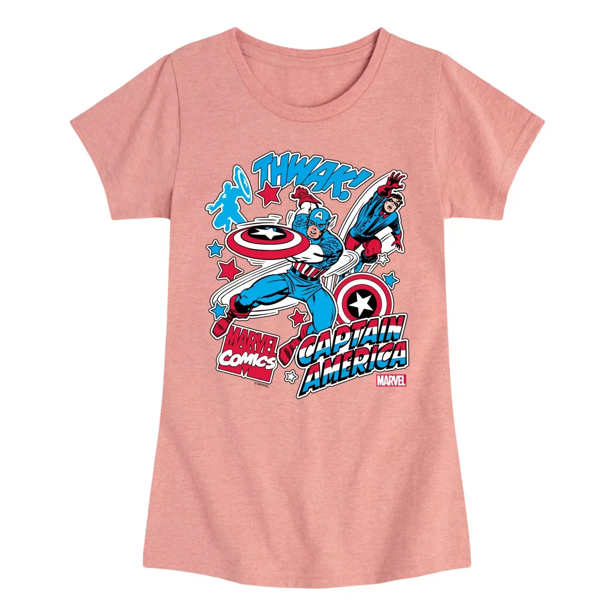 Детское футболка для девочек с принтом Captain America Stickers Marvel, Desert Pink