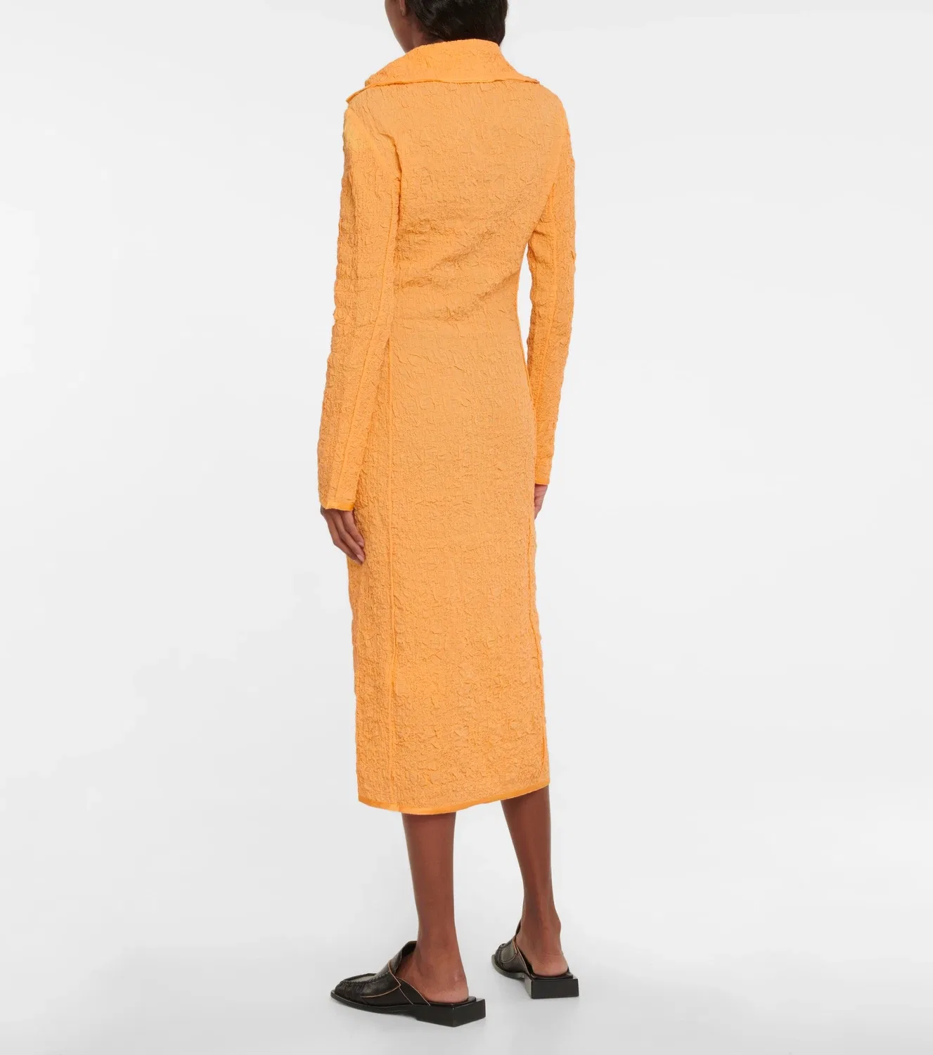 Хлопковое платье-миди со сборками Acne Studios, оранжевый — фото 3