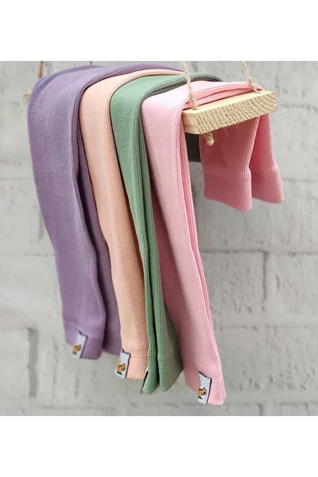Детские леггинсы для девочек из футера 4-пак Bebeğime Çorap, Pink-Mint-Salmon-Lilac — фото 2