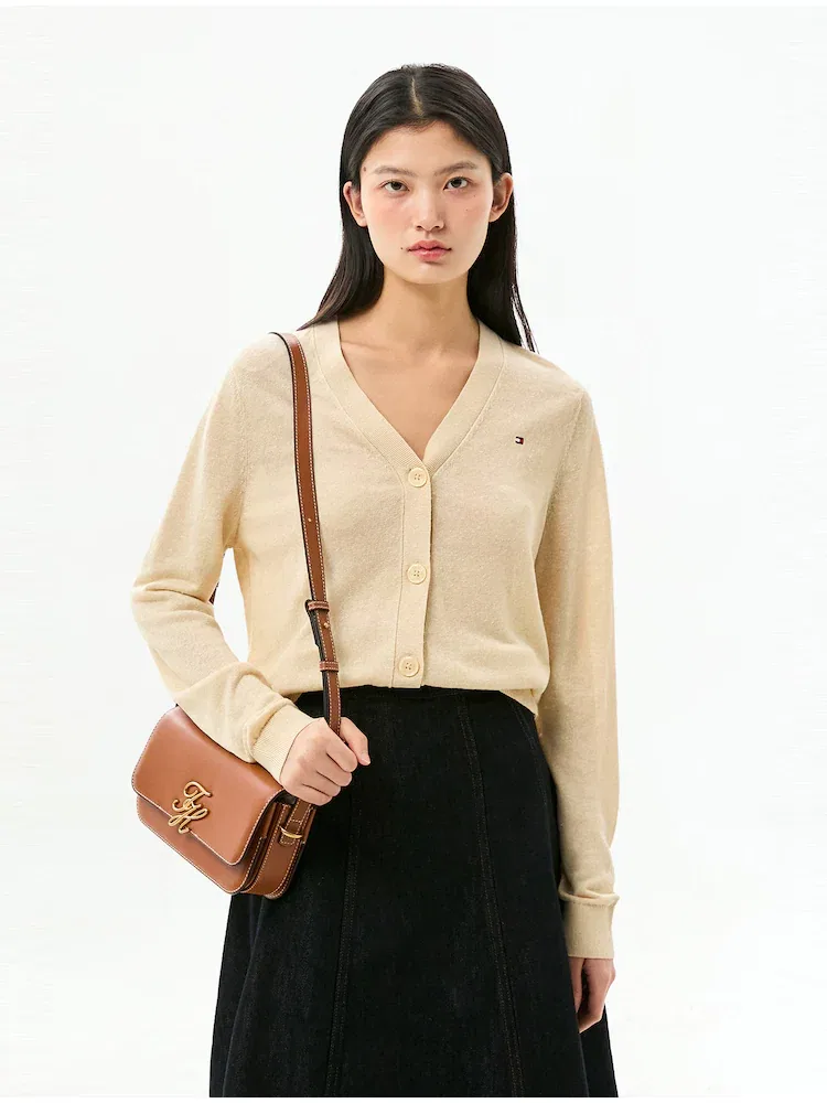 Кардиган из льняной смеси V-образным вырезом TOMMY HILFIGER, Beige