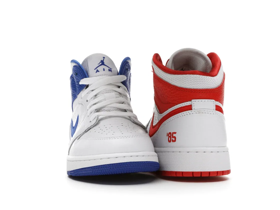 Детские кроссовки для мальчиков с кожаным верхом Jordan 1 Mid Jordan, White/Multi-Color-Chile Red — фото 2
