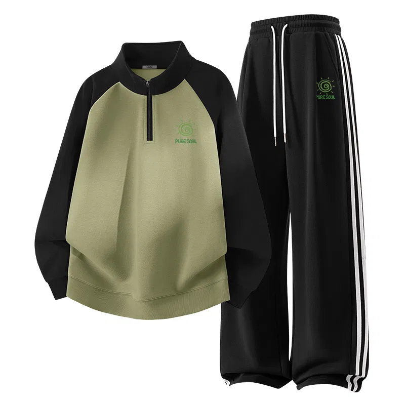 Детский комплект свитшотов Palm Green+Vibrant Chest Logo, Black+Vibrant Pants Logo MINISO, Цвет Palm Green, Black