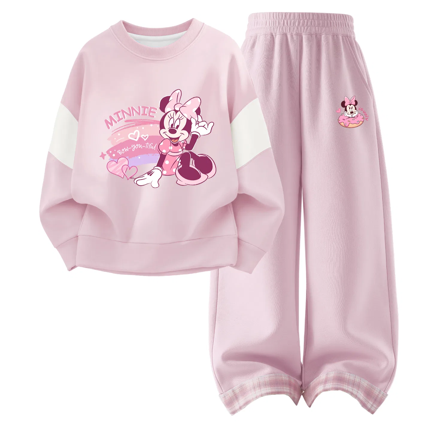 Детский комплект спортивной одежды с круглым вырезом и принтом Di Rainbow Heart Cherry Blossom Pink+Di Donut Nini Cherry Blossom Pink Disney, Di Rainbow Heart Cherry Blossom Pink+Di Donut Nini Cherry Blossom Pink