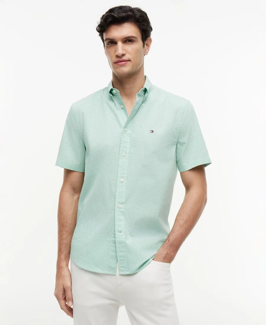 Мужская рубашка с коротким рукавом, принт в клетку, модель Flex Poplin Gingham Tommy Hilfiger, Cut Grass Check