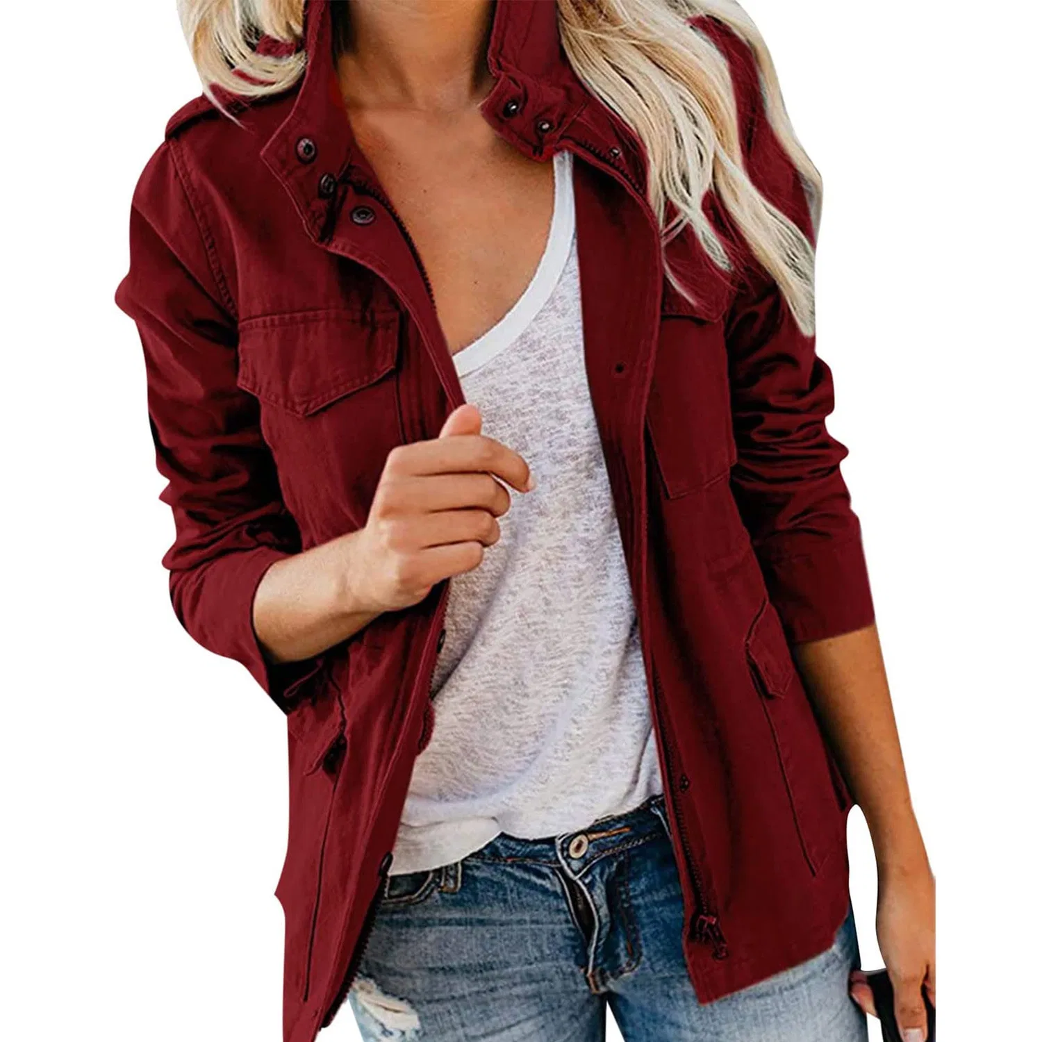 Женское демисезонное пальто-куртка Military Jacket, Wine