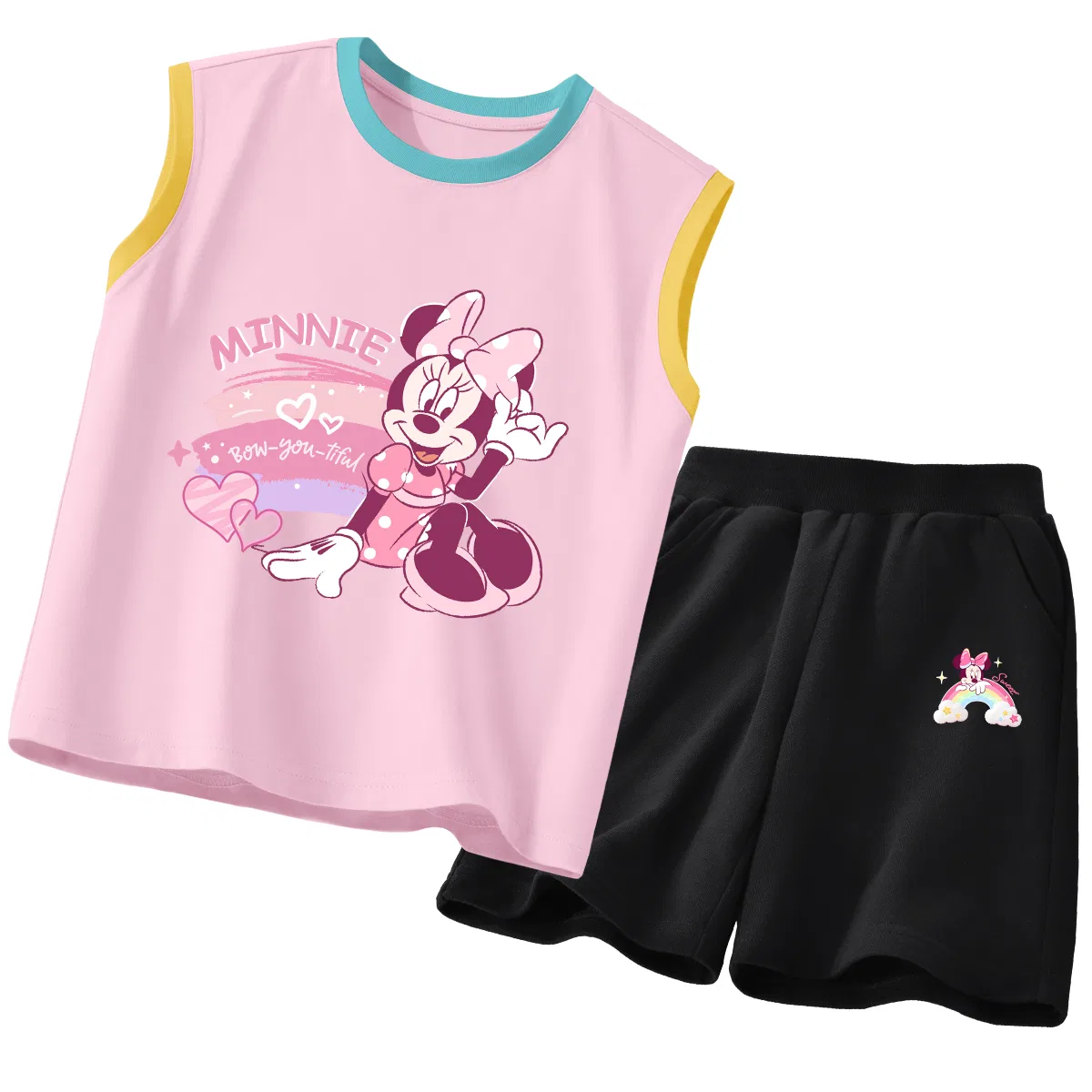 Спортивный костюм для детей, круглый вырез, тонкий, Disney, Di Rainbow Heart Blue Pink+Di Rainbow K Black