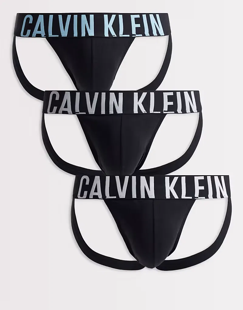 Трусы-бандажи Calvin Klein Intense Power, комплект из 3 штук, черный, с цветными поясами