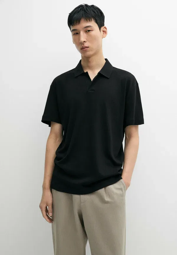 Футболка из льна и хлопка Polo shirt Massimo Dutti, черный