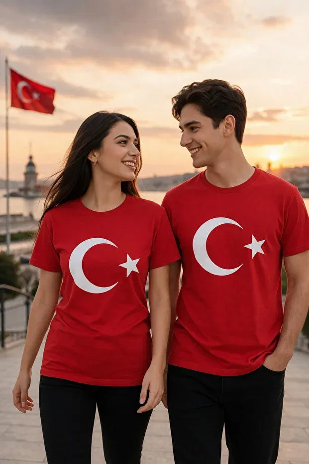 Детский комплект футболок с длинным рукавом с принтом 23 April 19 May Turkish Flag Ocke, Red — фото 3