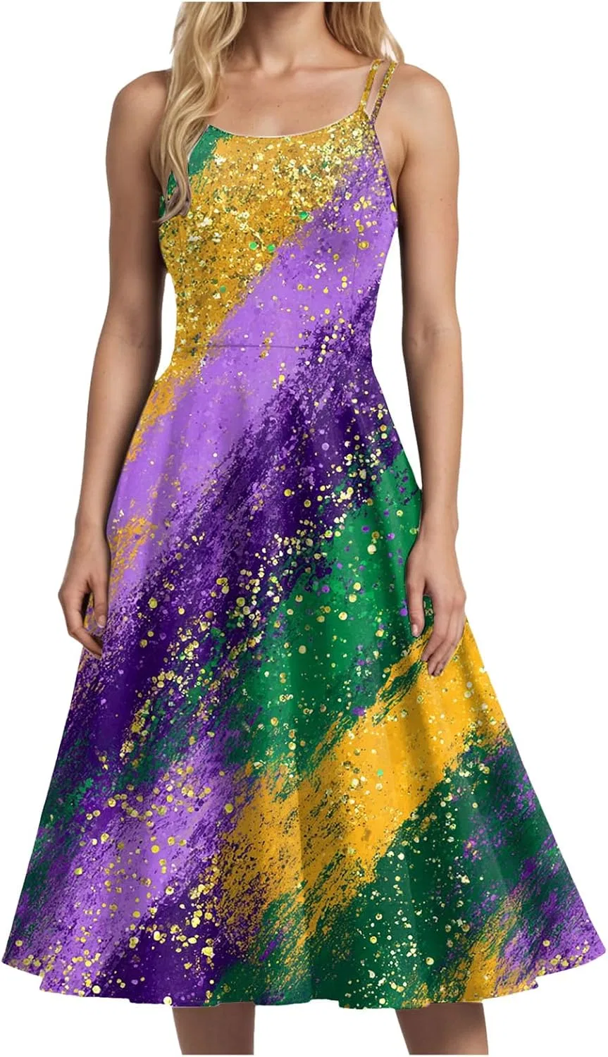 Женское платье-трапеция с длинным рукавом, с принтом, Carnival Dresses, фиолетовый — фото 4