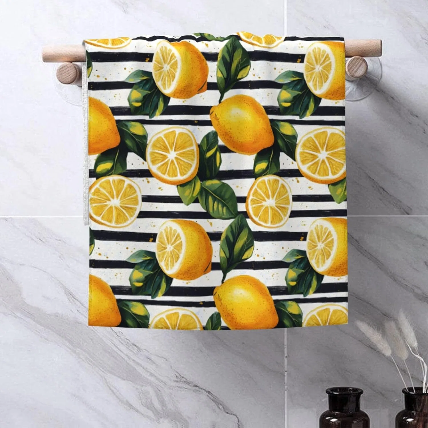 Мочалка для лица из микрофибры, 70x40 см, белая/черная в полоску с лимонным принтом, GVYGVY — фото 4