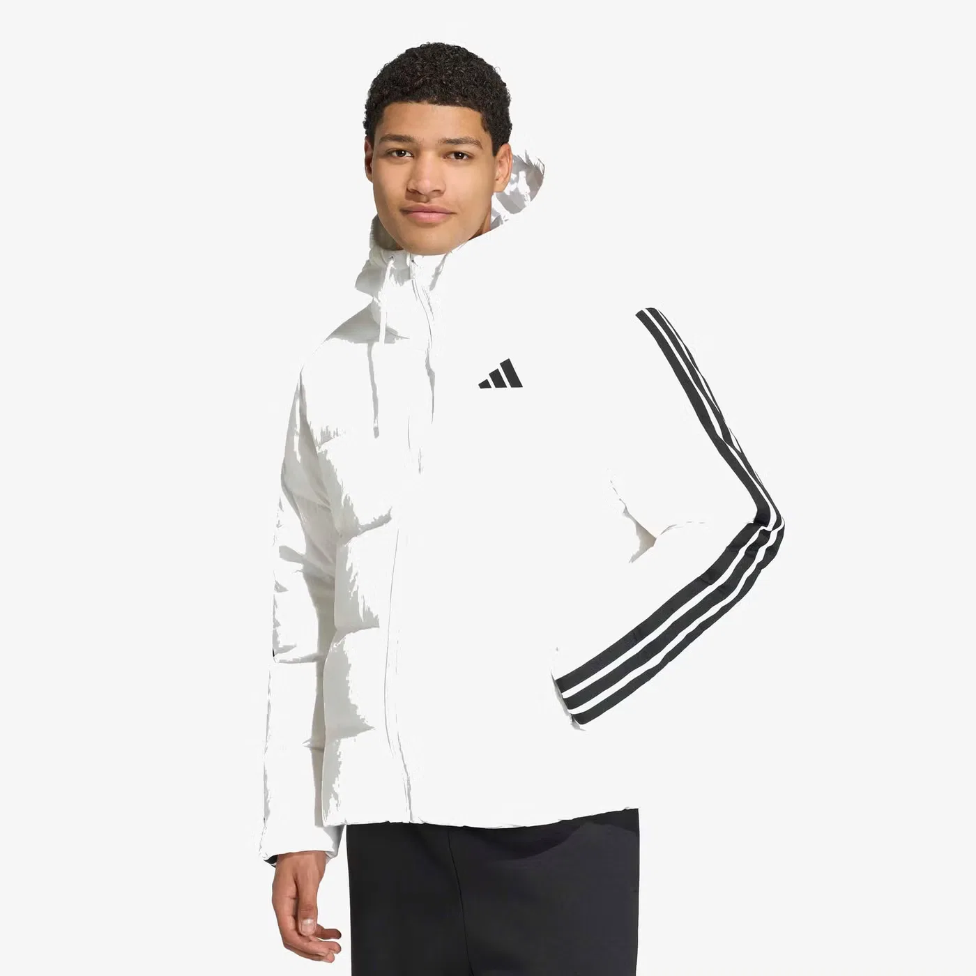 Пуховик с капюшоном Essentials climawarm 3-stripes Adidas, белый — фото 2