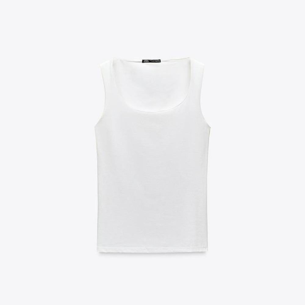 Футболка Zara Wide Strap Polyamide, светло-бежевый