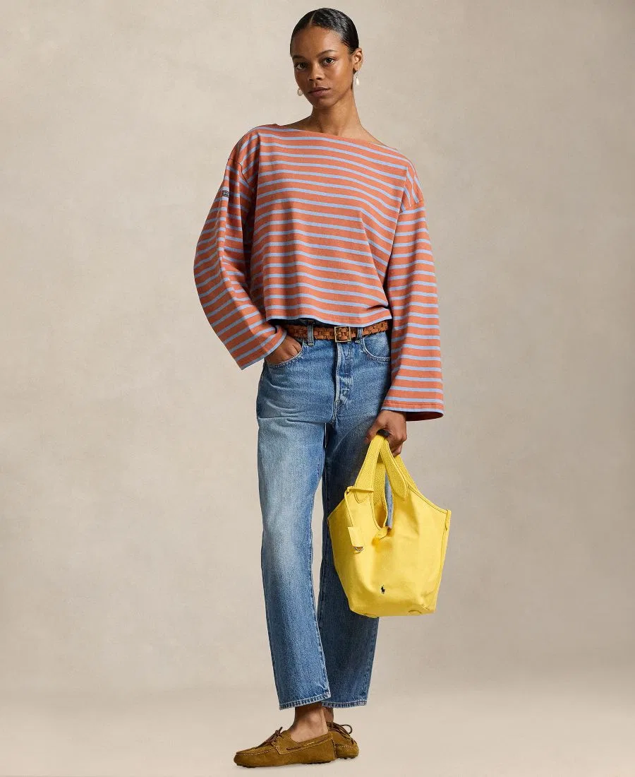 Женская футболка с длинным рукавом, с лодочным вырезом, в полоску Polo Ralph Lauren, Rust/Channel Blue — фото 2