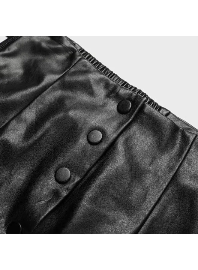 Юбка-миди с завышенной талией и разрезом Zara, черный — фото 4