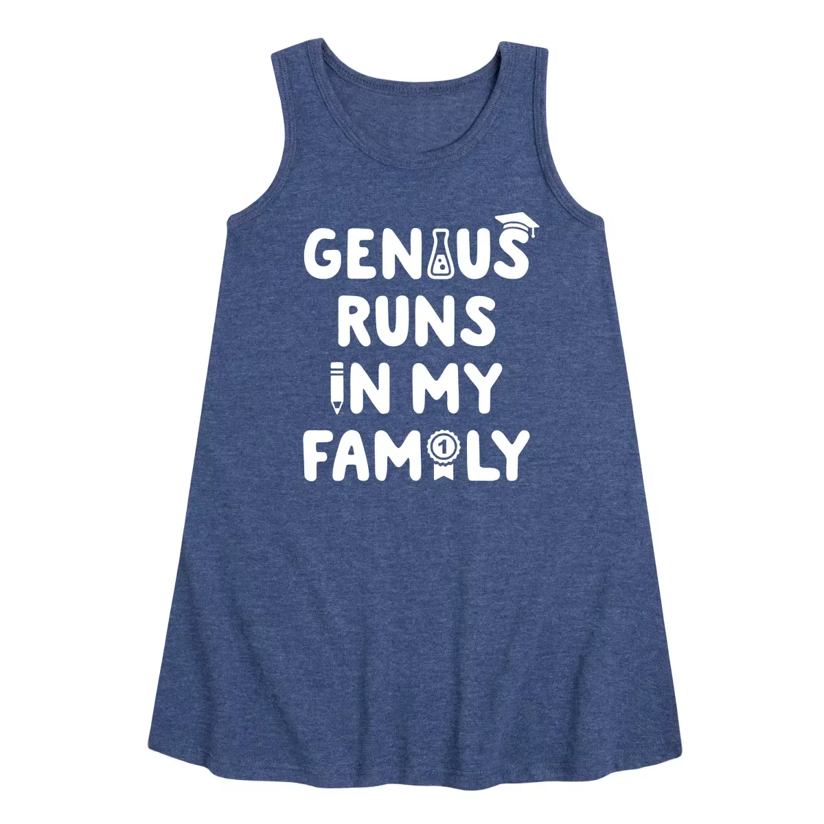 Детское платье-трапеция для девочек без рукавов Genius Runs In My Family Instant Message, Heather Navy
