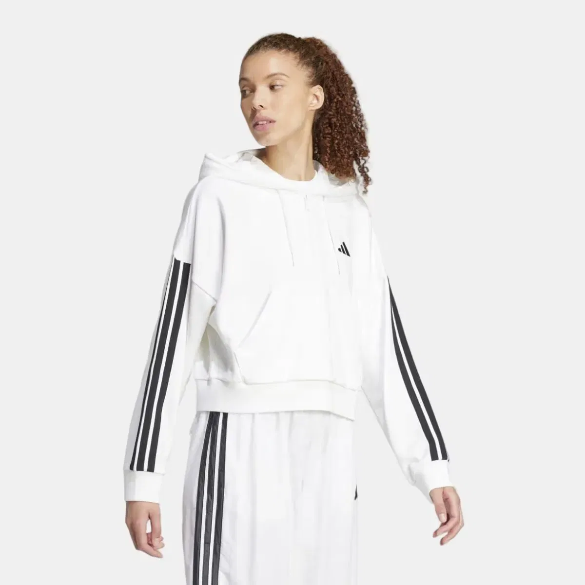 Женская толстовка с четверть-застежкой из футера Essentials French Terry adidas, Blanco — фото 3