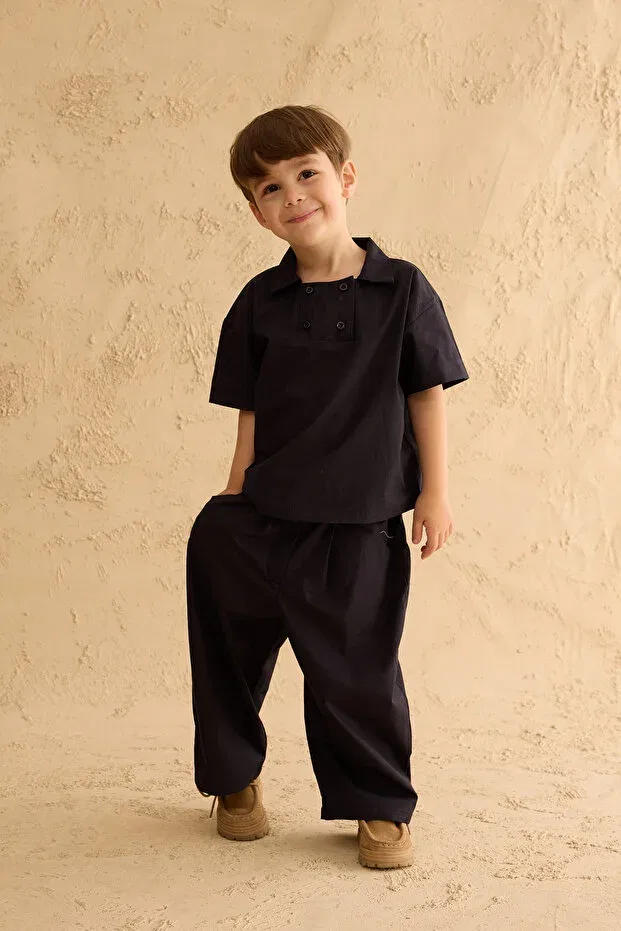 Детская рубашка для мальчиков с коротким рукавом Fahhar Kids, Navy Blue — фото 3