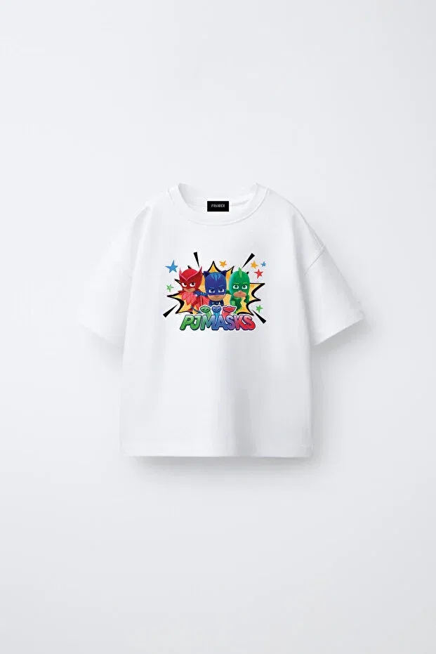 Детская футболка с принтом Oversize Pjmasks Fasardi, White