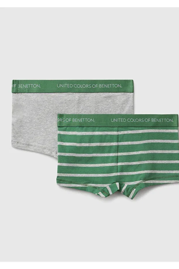 Детские боксеры для мальчиков в полоску 2-шт комплект United Colors Of Benetton, Ecru-Green — фото 2