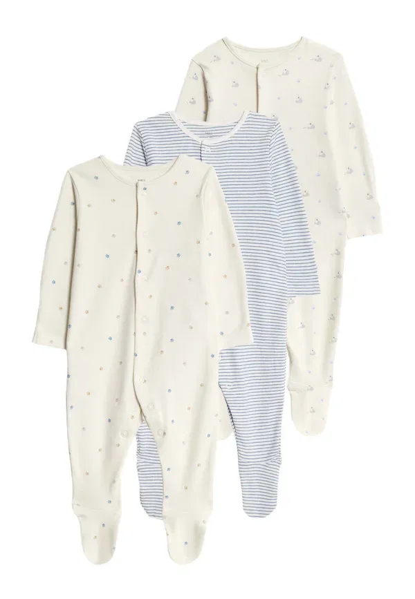 Комплект из 3 спальных костюмов, хлопок, Sleep Suit, Marks & Spencer Mix, синий