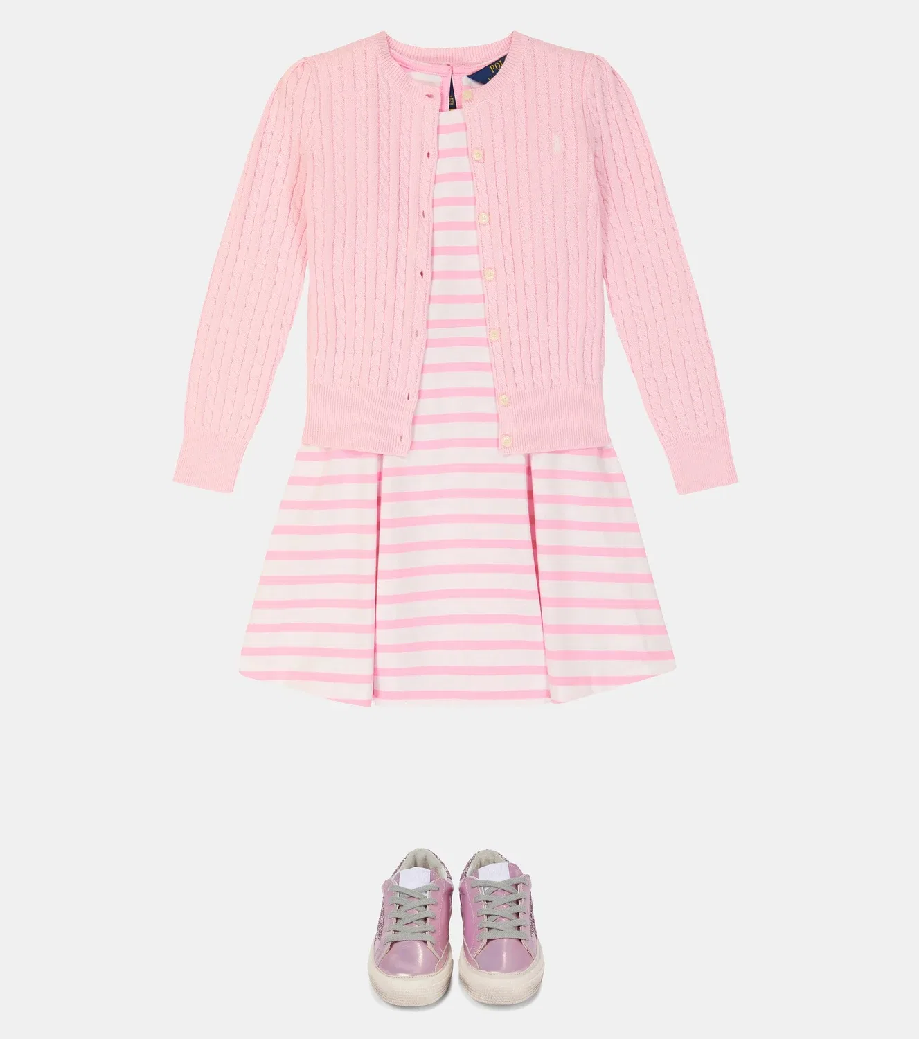 Вязаный кардиган в рубчик Polo Ralph Lauren Kids, розовый — фото 2