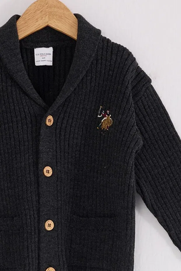 Детский вязаный кардиган для мальчиков с длинным рукавом U.S. Polo Assn., Anthracite — фото 2