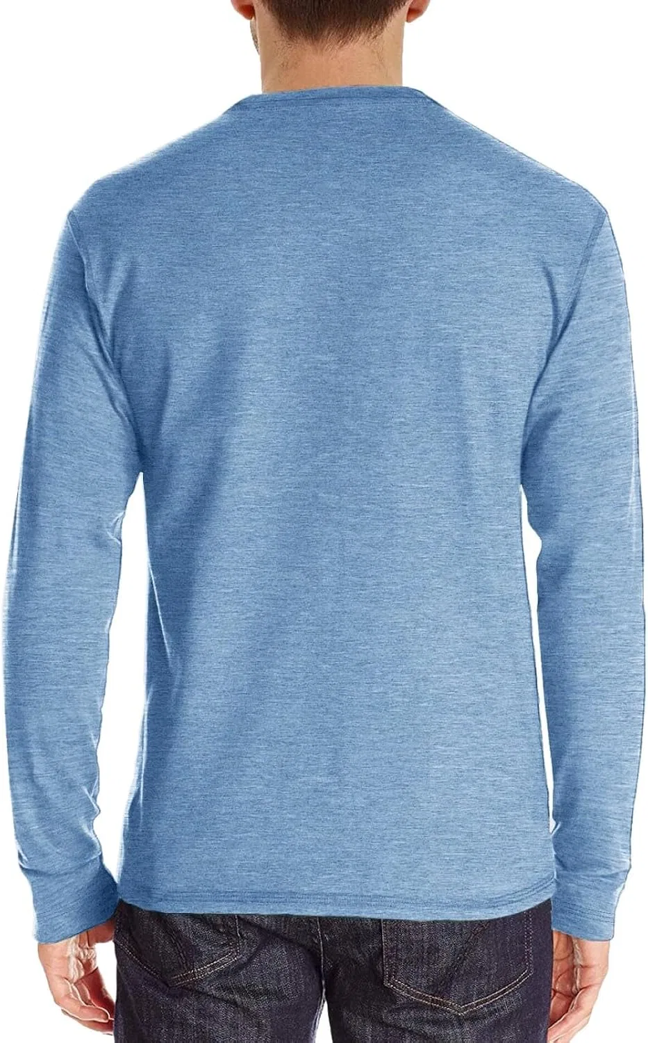 Мужская классическая хенли футболка с длинным рукавом, Light Blue — фото 3