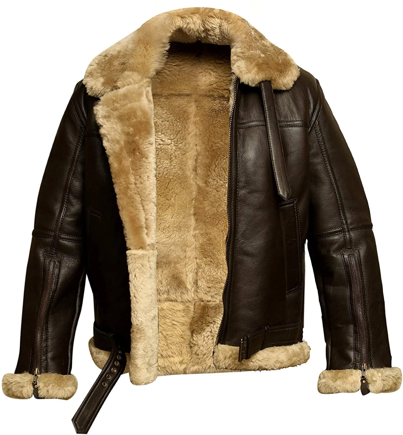 Мужская кожаная куртка-авиатор с мехом, модель Raf Aviator B3 Bomber, 2-brown