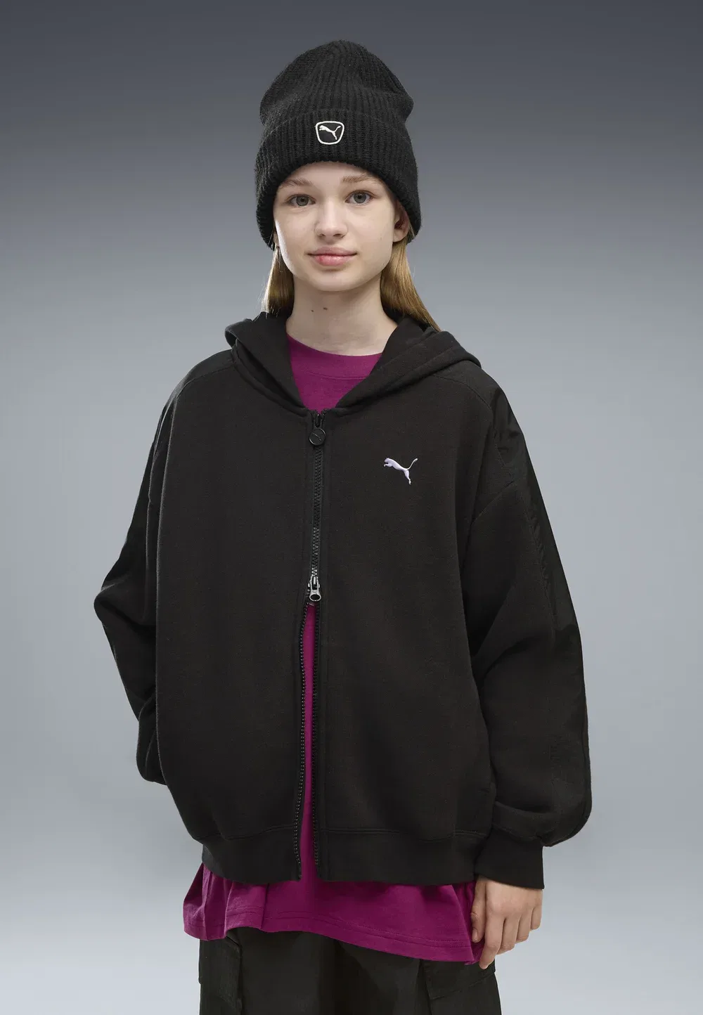 Куртка оверсайз T7 Midnight Shadow mit Reissverschluss - толстовка на молнии Puma, Black