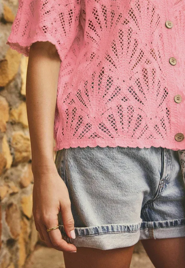 Блузка хлопковая Button-down blouse Next, light pink, светло-розовый — фото 3