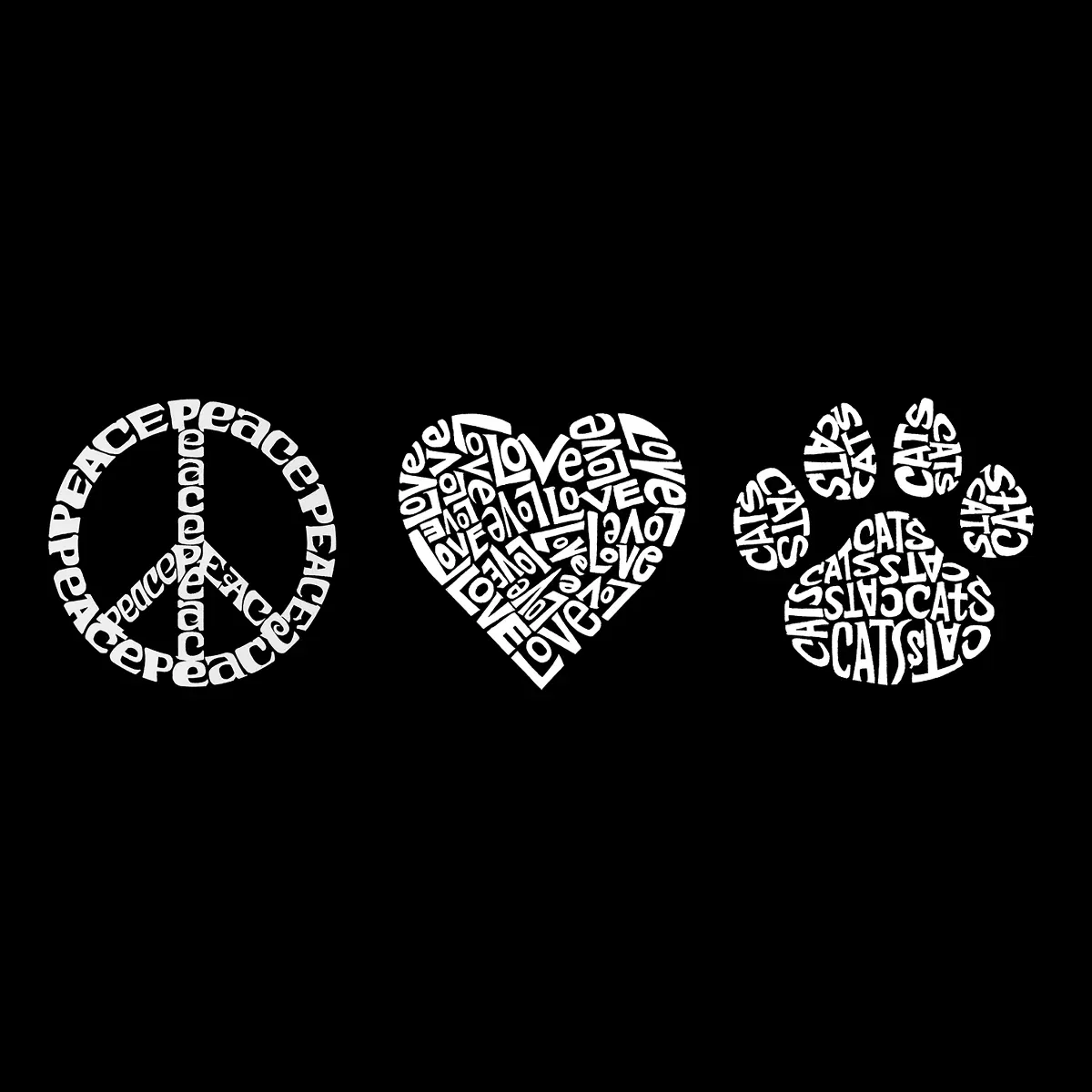 Детское худи с принтом Peace Love Cats LA Pop Art, Black — фото 2