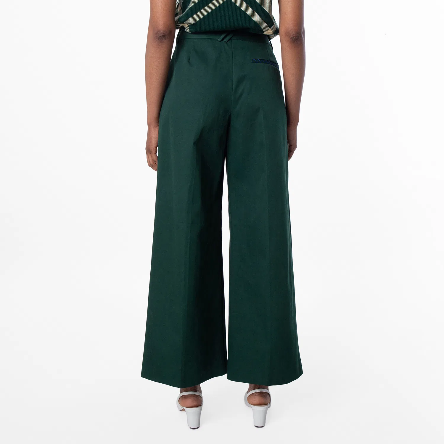 Брюки широкие плиссированные Pleated Cotton Wide-Leg Trousers Burberry, Ivy — фото 4