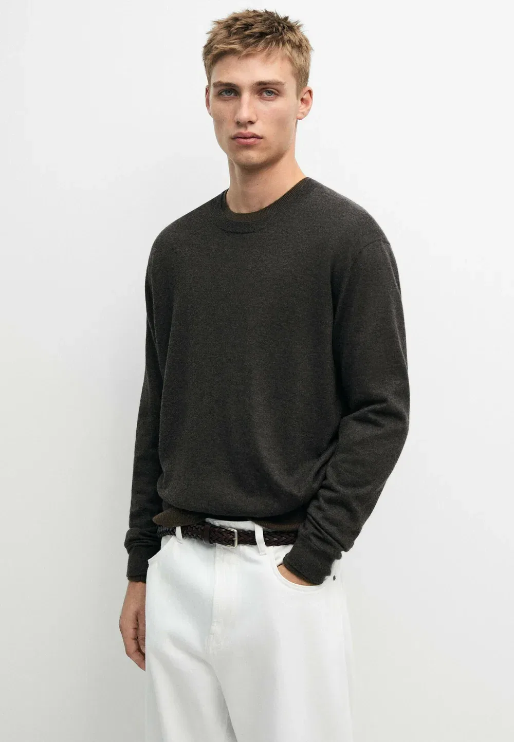 Вязаный свитер с круглым вырезом из 100% кашемира Massimo Dutti, Dark Grey