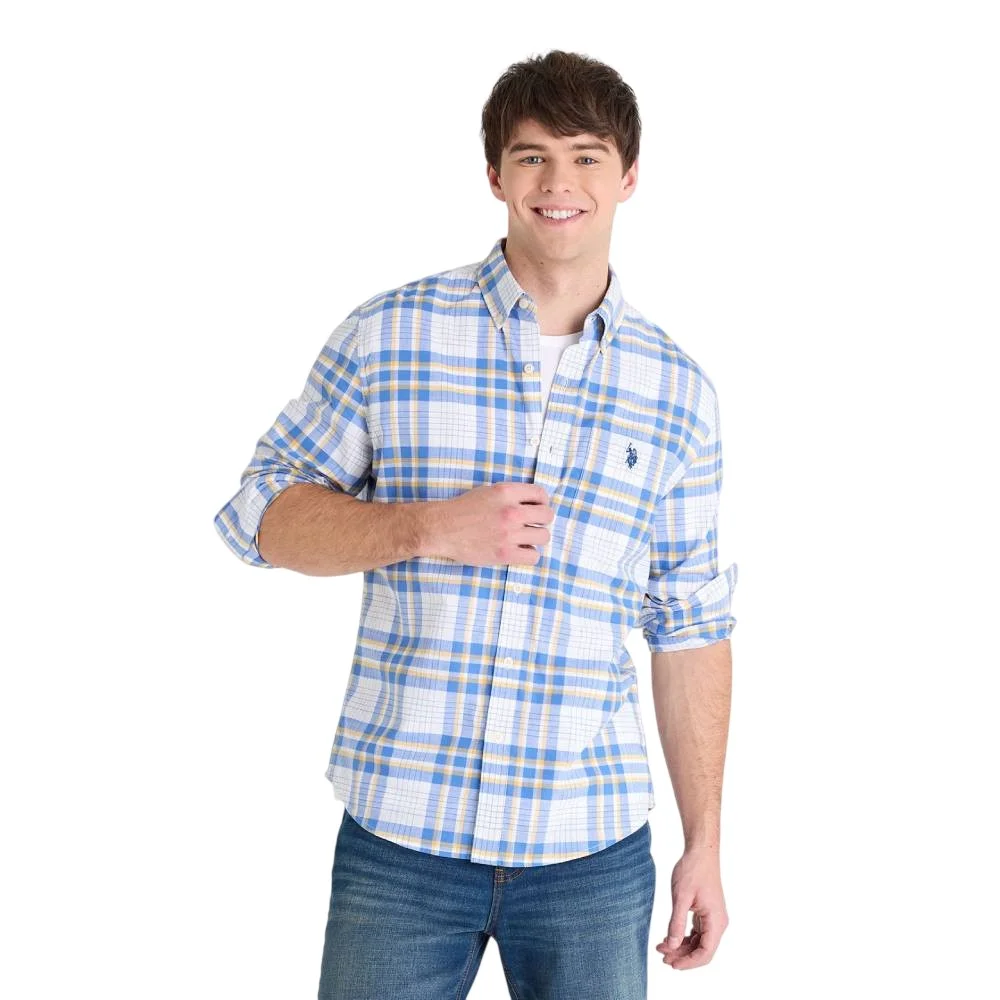 Мужская рубашка U.S. Polo Assn. Long Sleeve Plaid Slub Poplin, синий/желтый