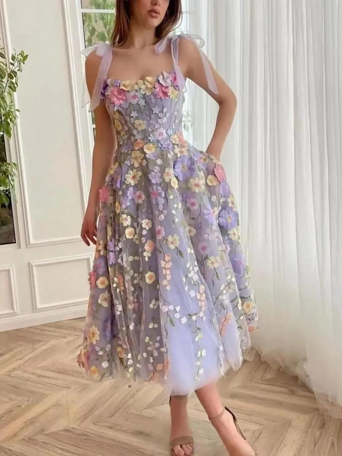 Женское платье с цветочной вышивкой и кружевом Fairy, Light Purple — фото 2