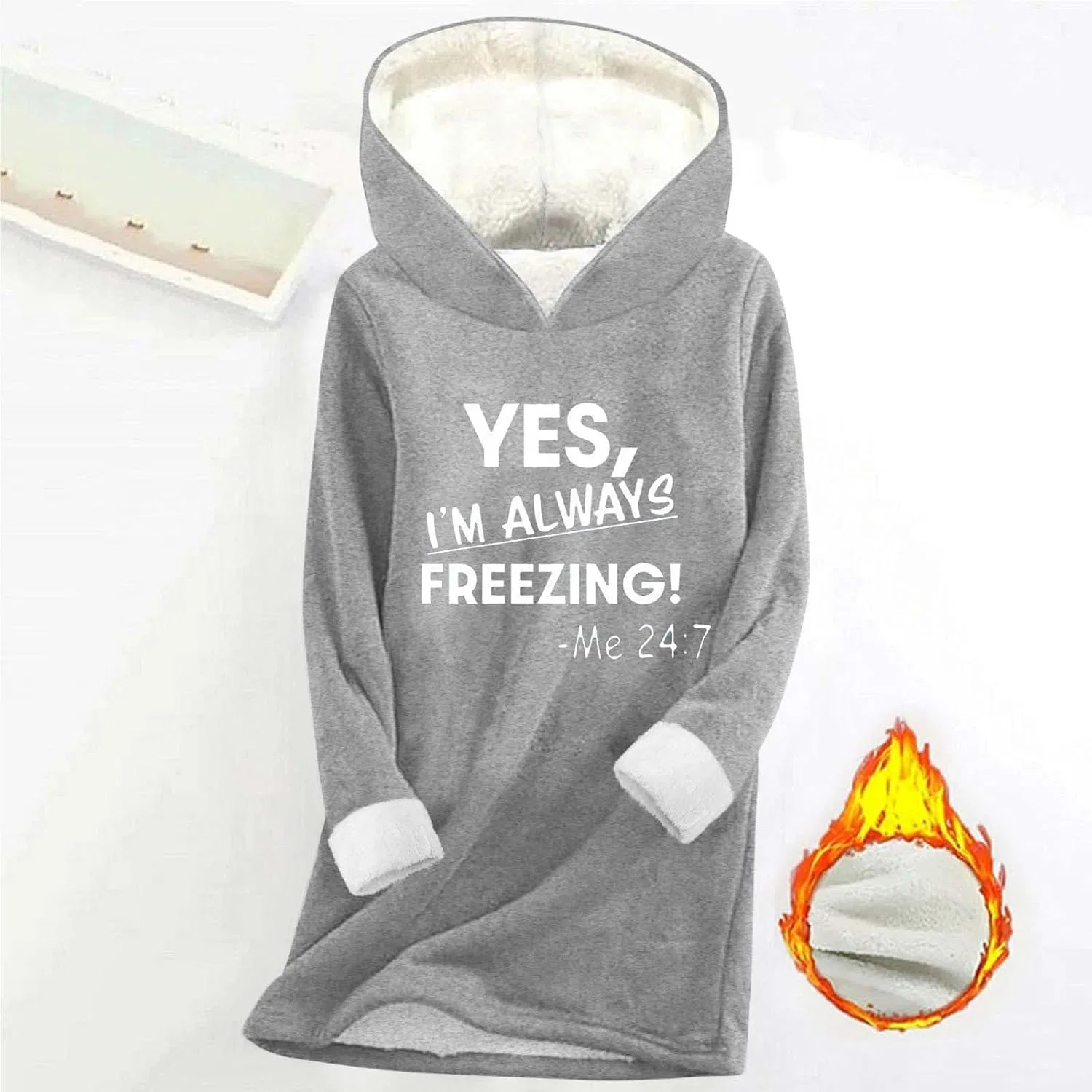 Женское худи с длинным рукавом Yes I'm Always Freezing Me 24:7, серый — фото 3