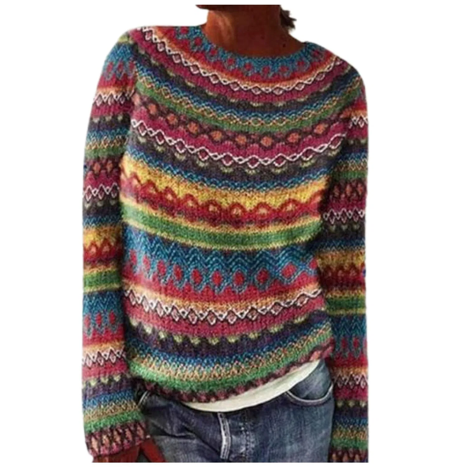Женский свитер с принтом Crew Neck Chunky Knit, Red