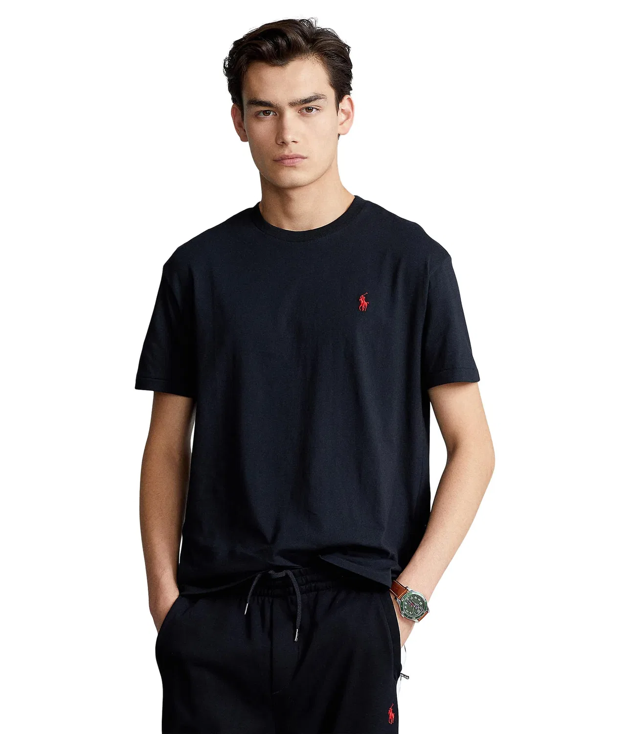 Мужской хлопковый лонгслив с V-образным вырезом Polo Ralph Lauren, Black