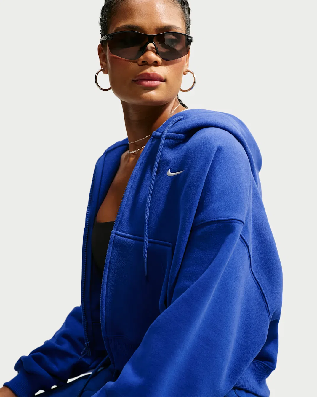 Женская укороченная толстовка оверсайз на молнии Nike Studio Fleece Medium Weight, Old Royal/Sail