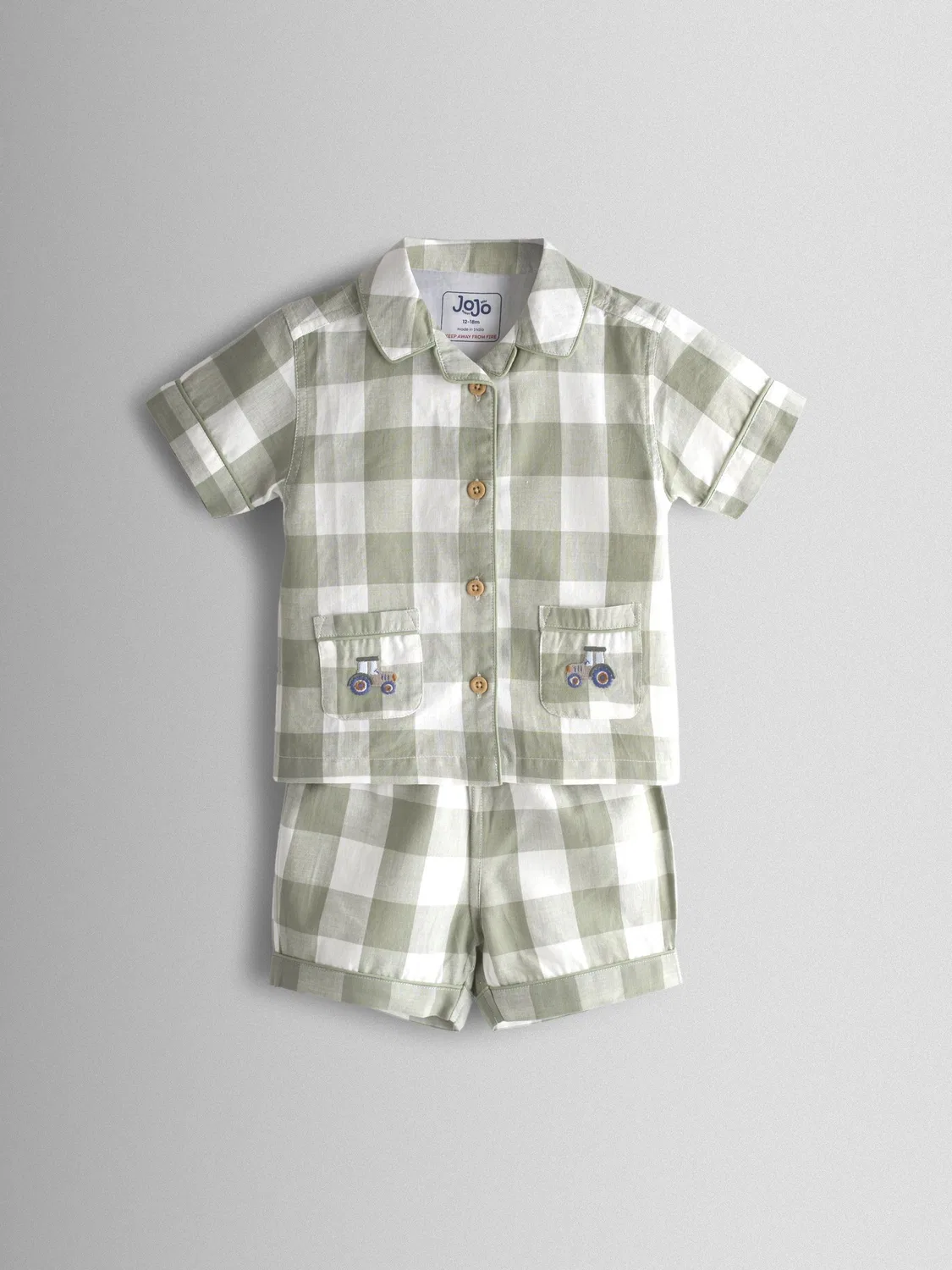 Пижама с принтом и вышивкой, модель Green Tractor Gingham Jojo Maman Bébé, зеленый