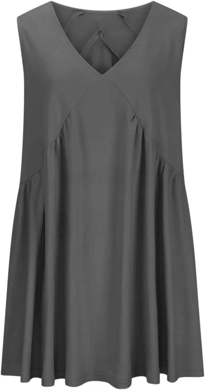 Женское мини-платье А-силуэта с V-образным вырезом без рукавов, Dark Gray — фото 4
