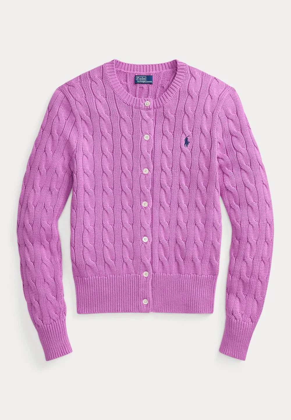 Хлопковый кардиган с круглым вырезом и косами - кардиган Polo Ralph Lauren, Thistle Pink — фото 4