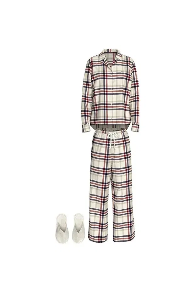 Женская пижама из фланели Gift full flannel pj set&slipper Tommy Hilfiger, 0ly Heritage Check Ivory — фото 2
