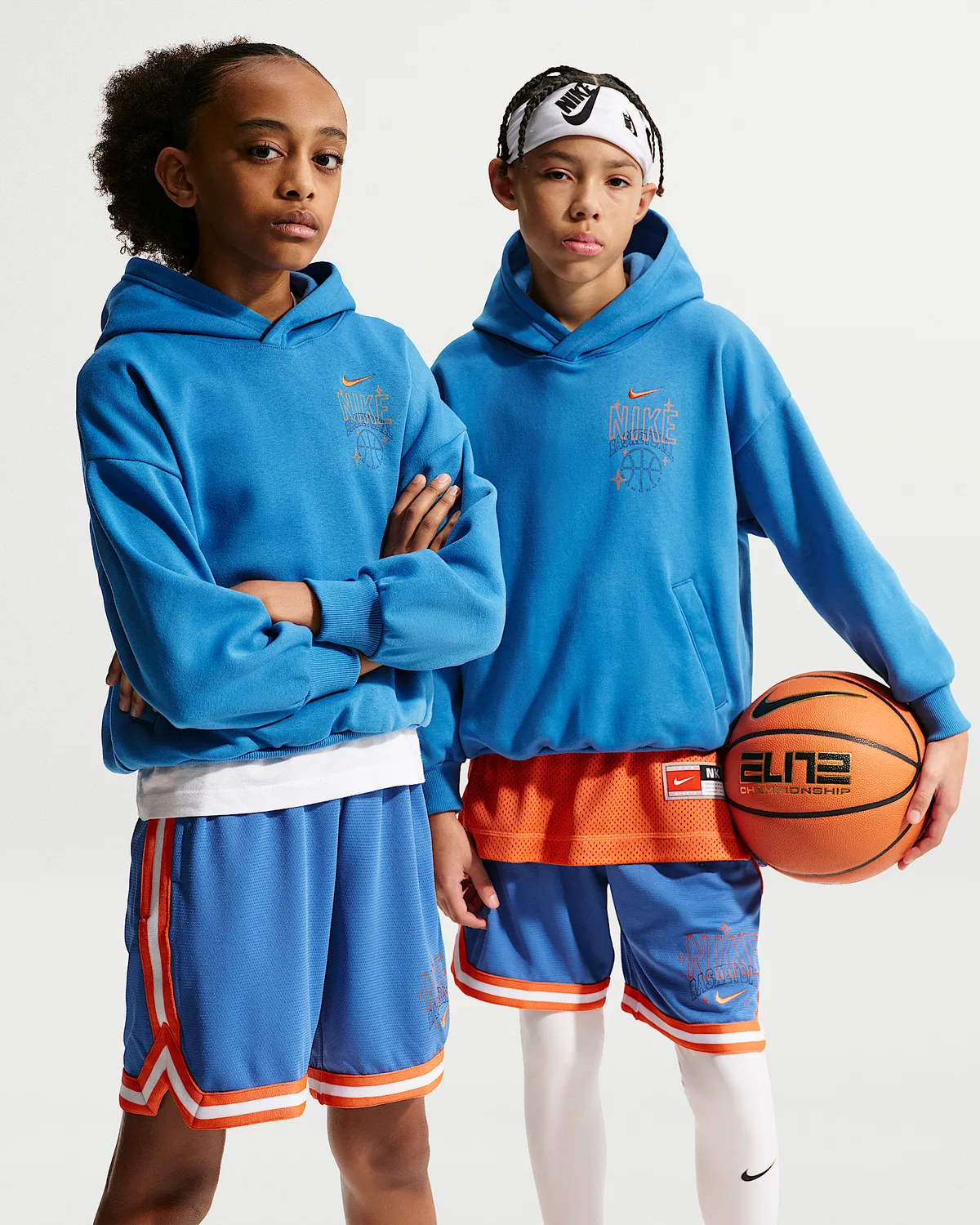 Детская оверсайз флисовая баскетбольная худи Nike Sportswear, Star Blue/Turf Orange