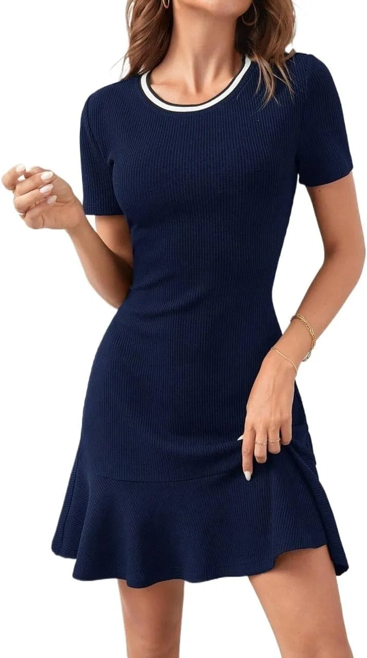 Женское повседневное мини-платье с рюшами, Navy Blue