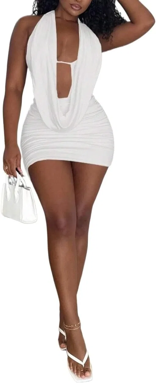 Женское облегающее платье с вырезом и открытой спиной Bodycon, White