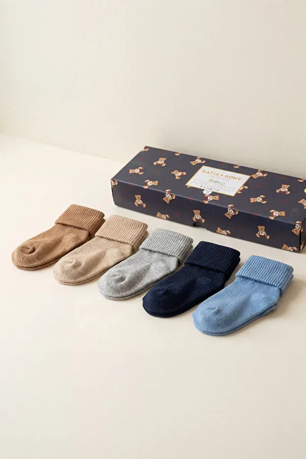 Детский комплект носочков из бамбука Pack of 5 newborn bamboo baby socks colorful Katia&Bony, Blue Mix